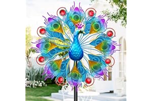 KHayRovies Metal Wind Spinners Outdoor for Garden Yard, 59" Kinetic Large Peacock Wind Spinner & Sculptures with Stable Metal