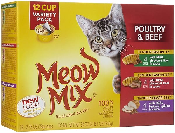 MEOW MIX MARKET SELECT CAT FOOD, BEEF & POULTRY VARIETY PACK, 12 CUPS, 2.75 OZ EACH