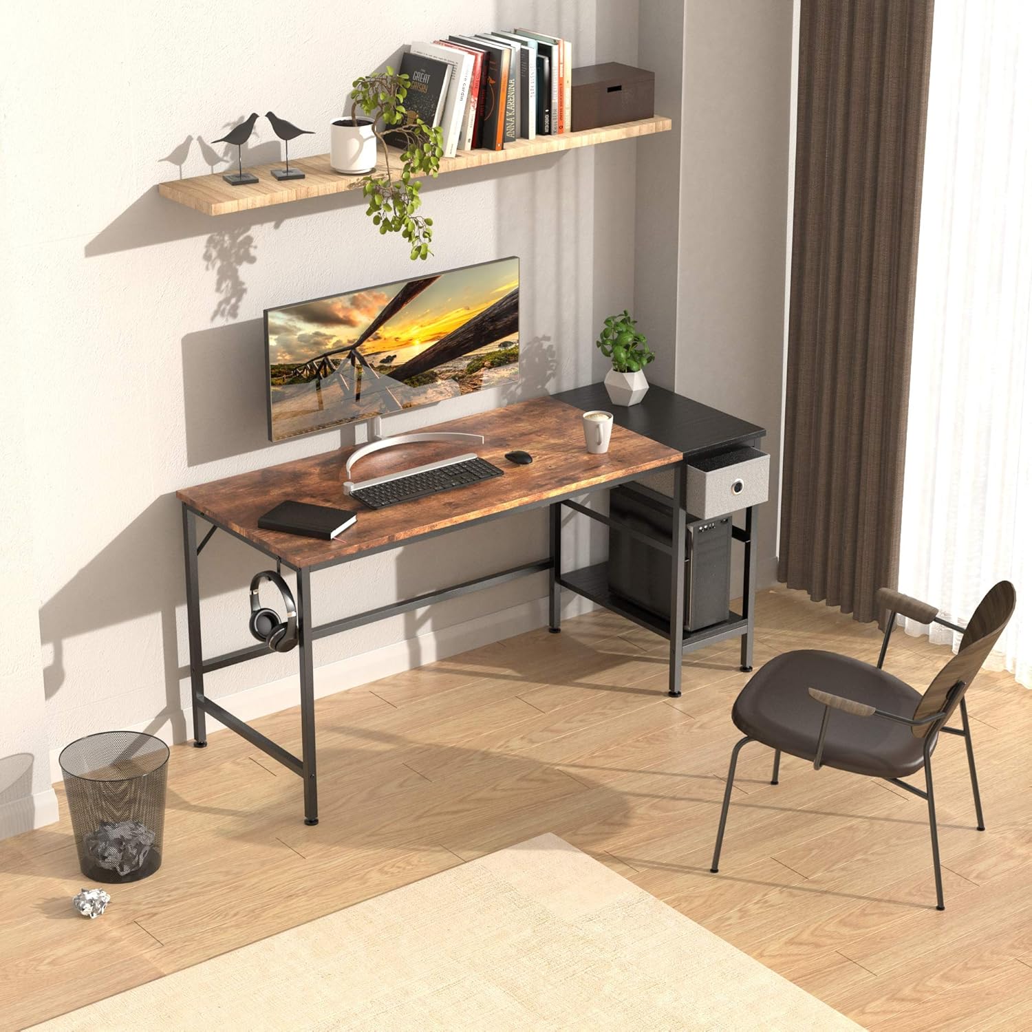 HOMIDEC 140 cm Computer Desk with 2 Drawers - Image 3
