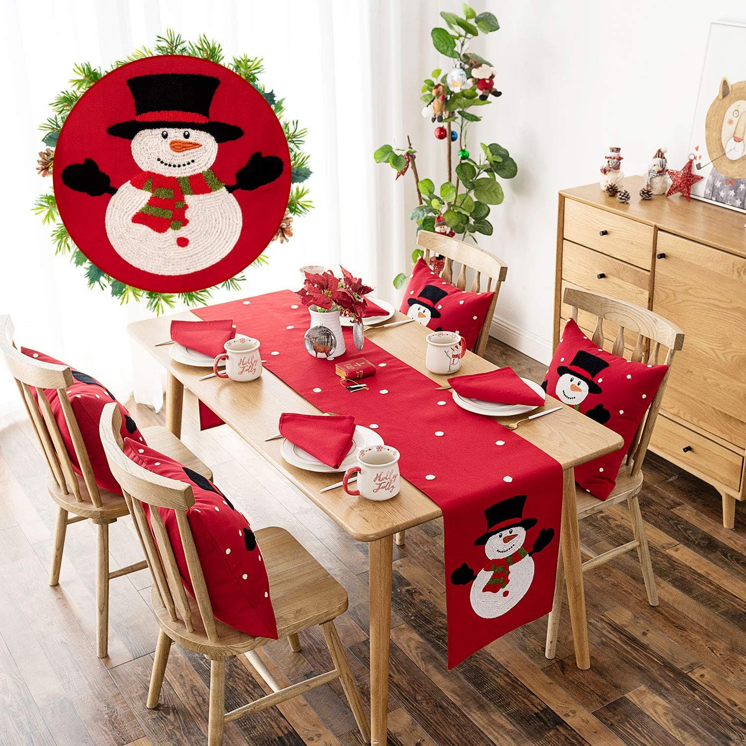 Amazon Com Cassiel Home Christmas Table Runner 108 Merry Christmas Decorations Embroidery Christmas Runner For Table Red Snowman And Snowflake Table Runner 13x108 For Kitchen Dining Party Home Kitchen