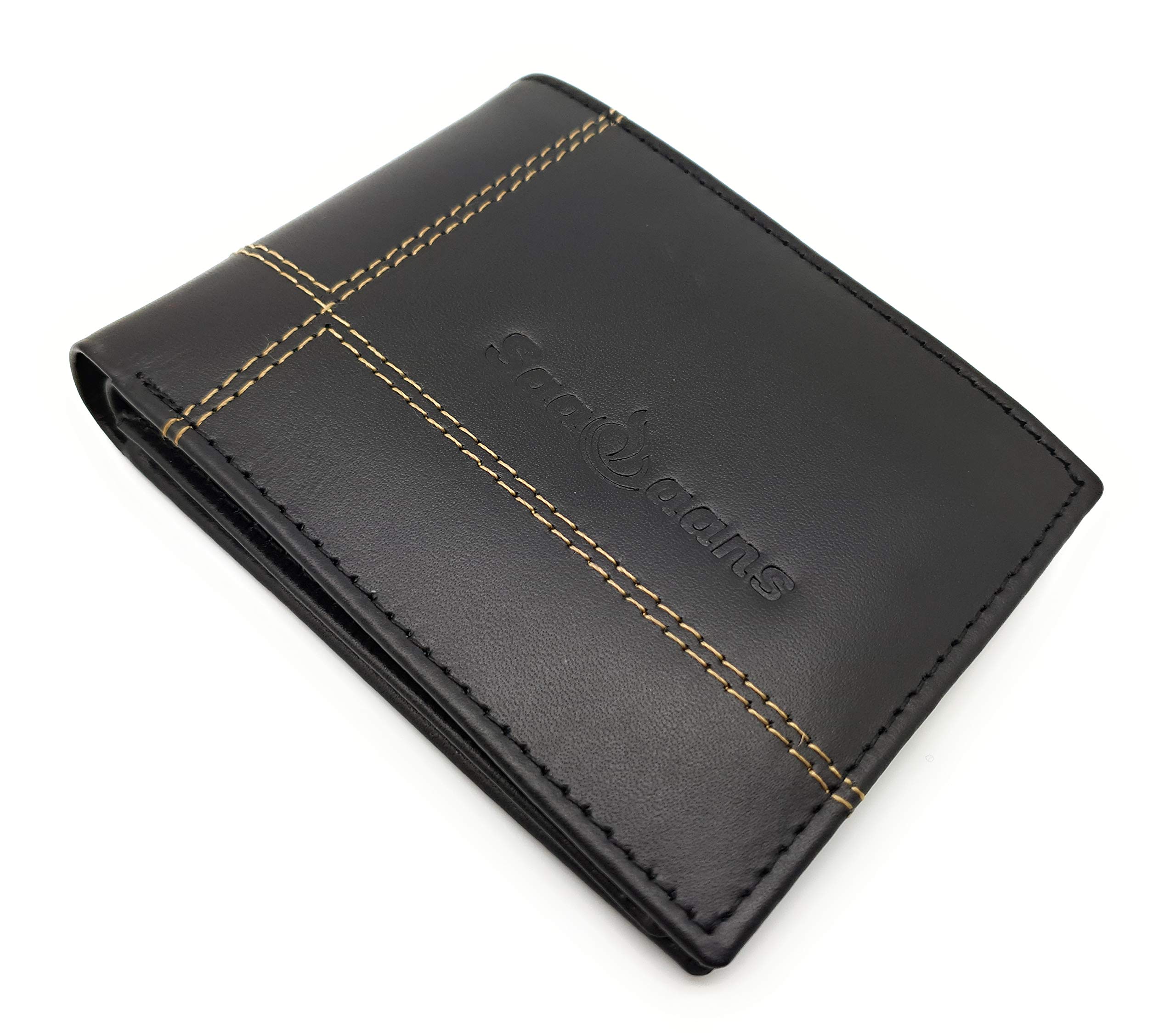 Saaqaans SW-01 High Quality Genuine Cowhide Leather Men\'s Wallet Purse - Perfect Gift for Him (Black)