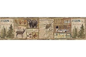 Chesapeake TLL01592B Attitash Deer Camp Wallpaper Border, Brown