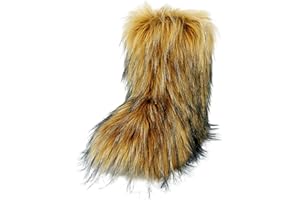 YFJNV Women's Faux Fur Boots, Furry Fuzzy Mid Calf Snow Boots Y2k, Winter Warm Comfortable Fluffy Boots, Outdoor Indoor Flat Fur Shoes