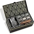 Whiskey Stones & Old Fashioned Cocktail Glass Gift Set - 6 Handcrafted Granite Round Chilling Rocks - Crystal Reserve Whiskey Glasses (10oz) - Hardwood Presentation Tray - Gold Foil Box