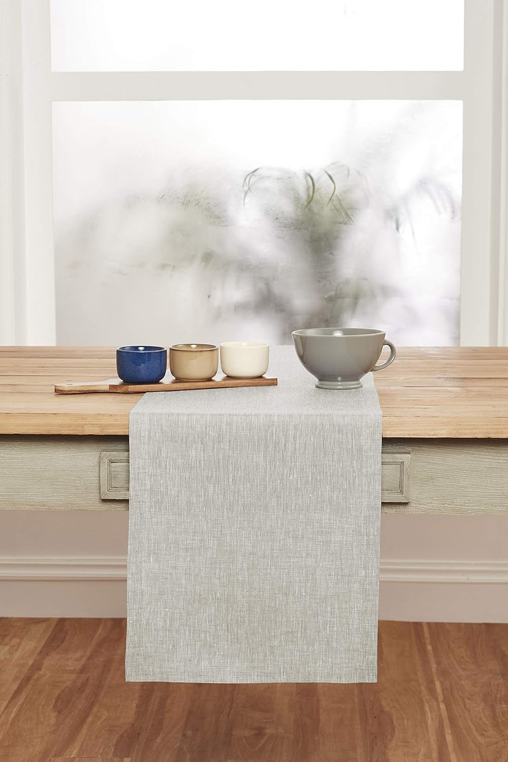 Solino Home 100% Pure Linen Table Runner – 14 x 36 Inch Athena, Handcrafted from European Flax, Natural Fabric Runner – Light Grey: Home & Kitchen