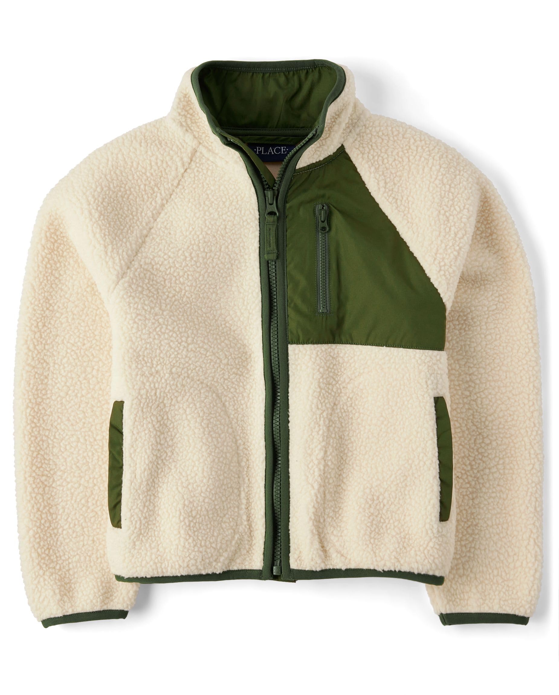 the children's place,boys,long sleeve sherpa fleece full zip jacket,haystack,medium