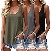Riyiper 3 Pack Women's Waffle Knit Tank Tops, Scoop Neck Sleeveless Shirts Flowy Loose Beach Tops 2026 Summer Trendy