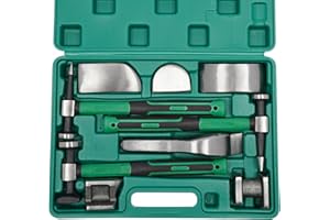 BGYUHWQ 9PCS Auto Body Repair Kit, Hand Car Auto Body Work Hammer Fender Tool, Dent Crowbar Metal Repair Kit Fender Carbon Steel Dolly and Hammer Dolly Set with Carrying Case
