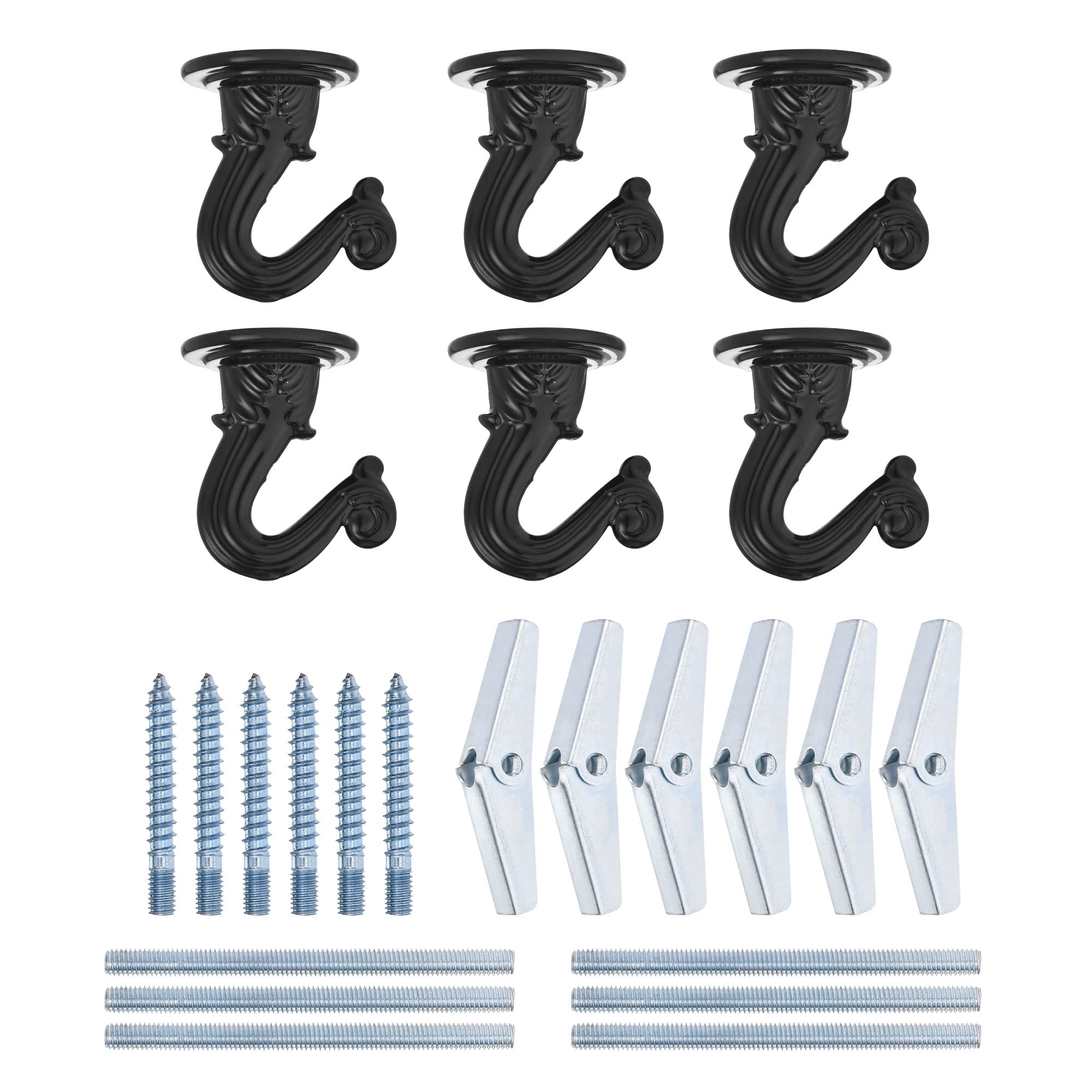 sourcing map Ceiling Hooks with Hardware Zinc Alloy Black 29x38mm 6Pcs for Hanging Chandeliers Plants