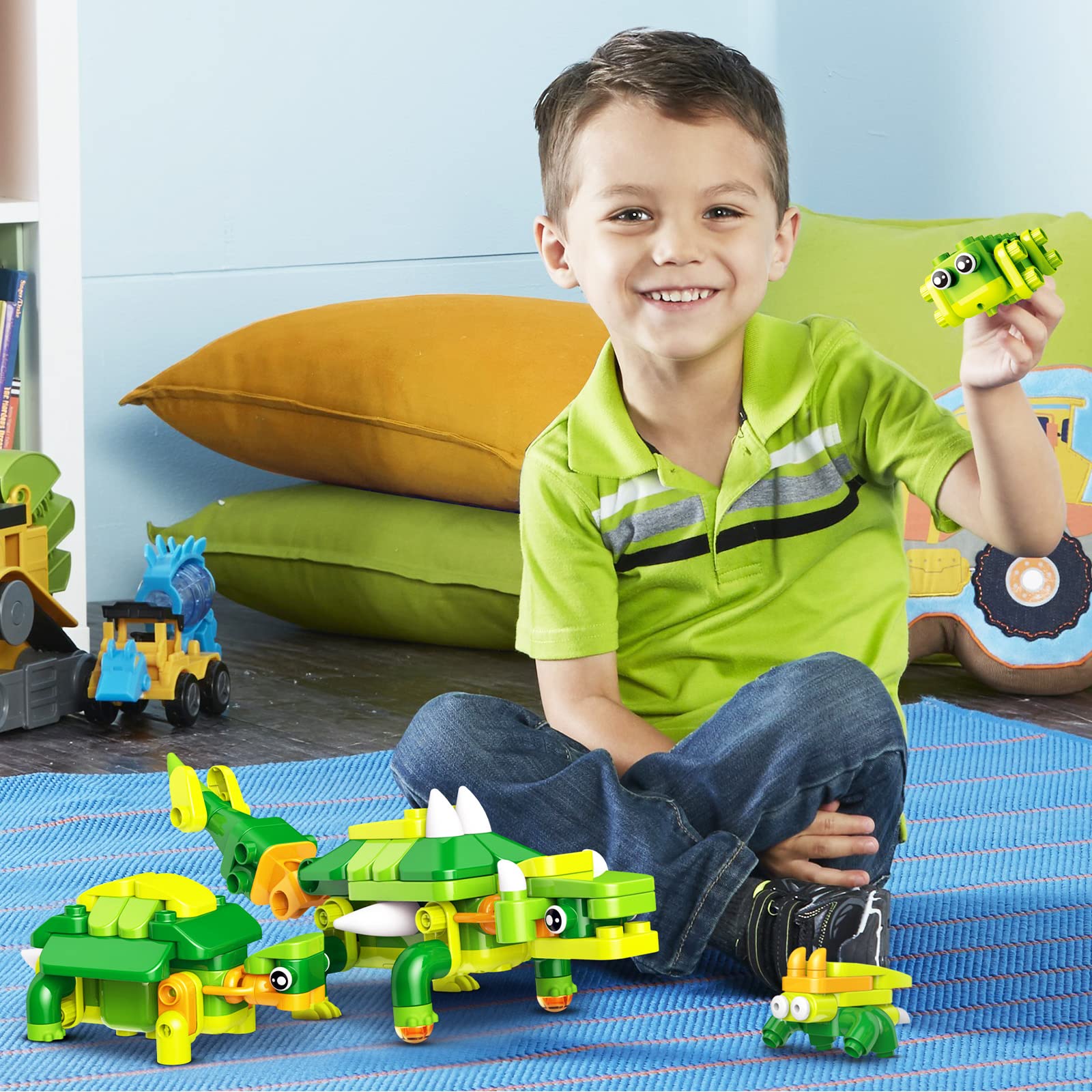 BLOKEES Dinosaur Toys for Kids 3 4 5 6 7+, STEM Dinosaur Building Toys, Electronic Walking & Sound Robot Toys with App Based, Remote Control Dinosaur STEM Toys for Boys, 103 Pcs