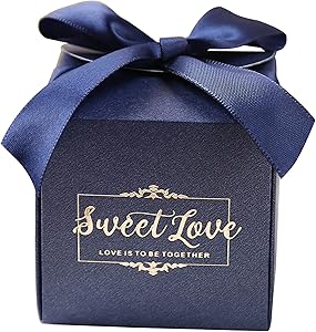 Doris Home 50 pcs Birthday Wedding Party Favor Boxes,Navy Blue 2.5 * 2.5 * 2.5 inch Wedding Gift Bags Chocolate Candy and Gift Boxes Bridal Shower Party Paper Gift Boxes with Ribbons