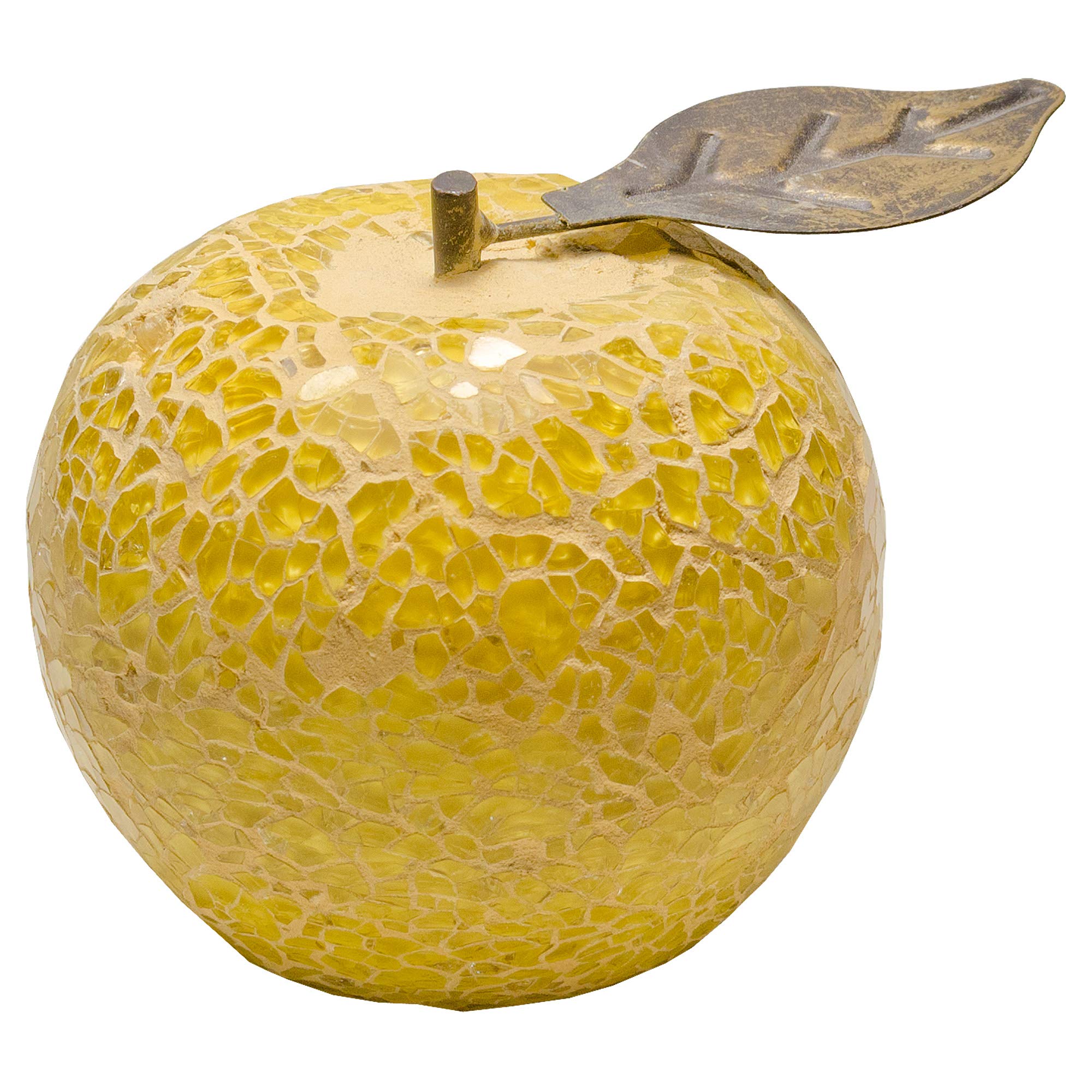 Febland Yellow Mosaic Glass Apple with Leaf, Round