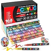 Amamao 168 Colors Acrylic Markers, Soft Brush Tip Paint Pens and Paint Markers, Acrylic Pens for Wood, Stone, Canvas, Glass, Fabric, Egg, Rock Painting and DIY Crafts Art Supplies