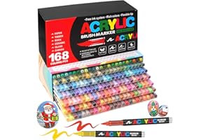 Amamao 168 Colors Acrylic Markers, Soft Brush Tip Paint Pens and Paint Markers, Acrylic Pens for Wood, Stone, Canvas, Glass, Fabric, Egg, Rock Painting and DIY Crafts Art Supplies