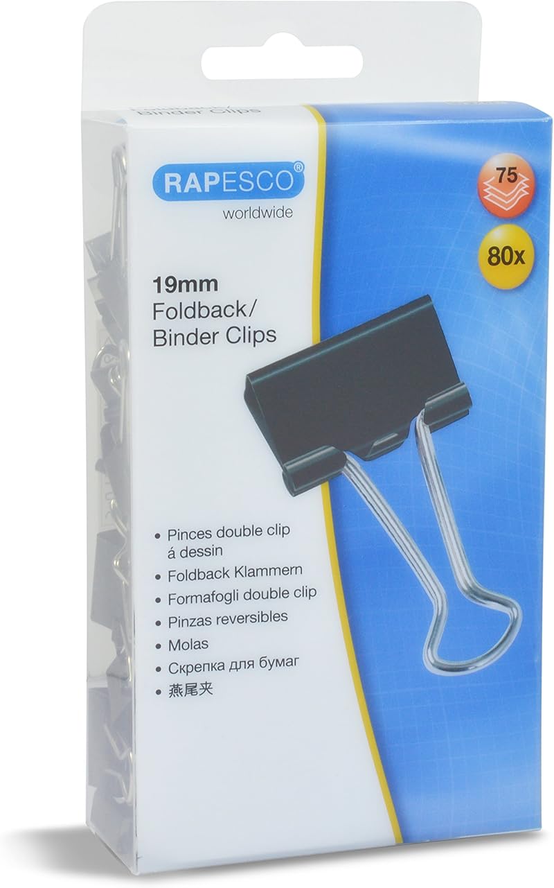 Rapesco 1429 19 mm Foldback Clips Black Pack of 80