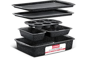 BAKKENMASTER Bakken Swiss - Bakeware Set – 6 Piece – Stackable, Deluxe, Non-Stick Baking Pans for Professional and Home Cooking – Carbon Steel, Gray Stone Coating
