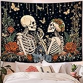 Wegklazax Floral Skeleton Lovers Tapestry Aesthetic Skull Gothic Tapestry for Bedroom The Lovers Wall Hanging for Bedroom Living Room Skull2 36×48 Inches