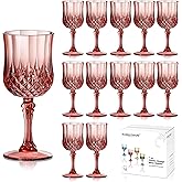 XUWAIDSGN 7oz Plastic Vintage Rose Gold Drinking Glasses Pink Wine Glasses Unbreakable Wedding Glassware Crystal Water Goblets Reusable Drinkware Vintage Champagne Flutes (16, Rose Gold)