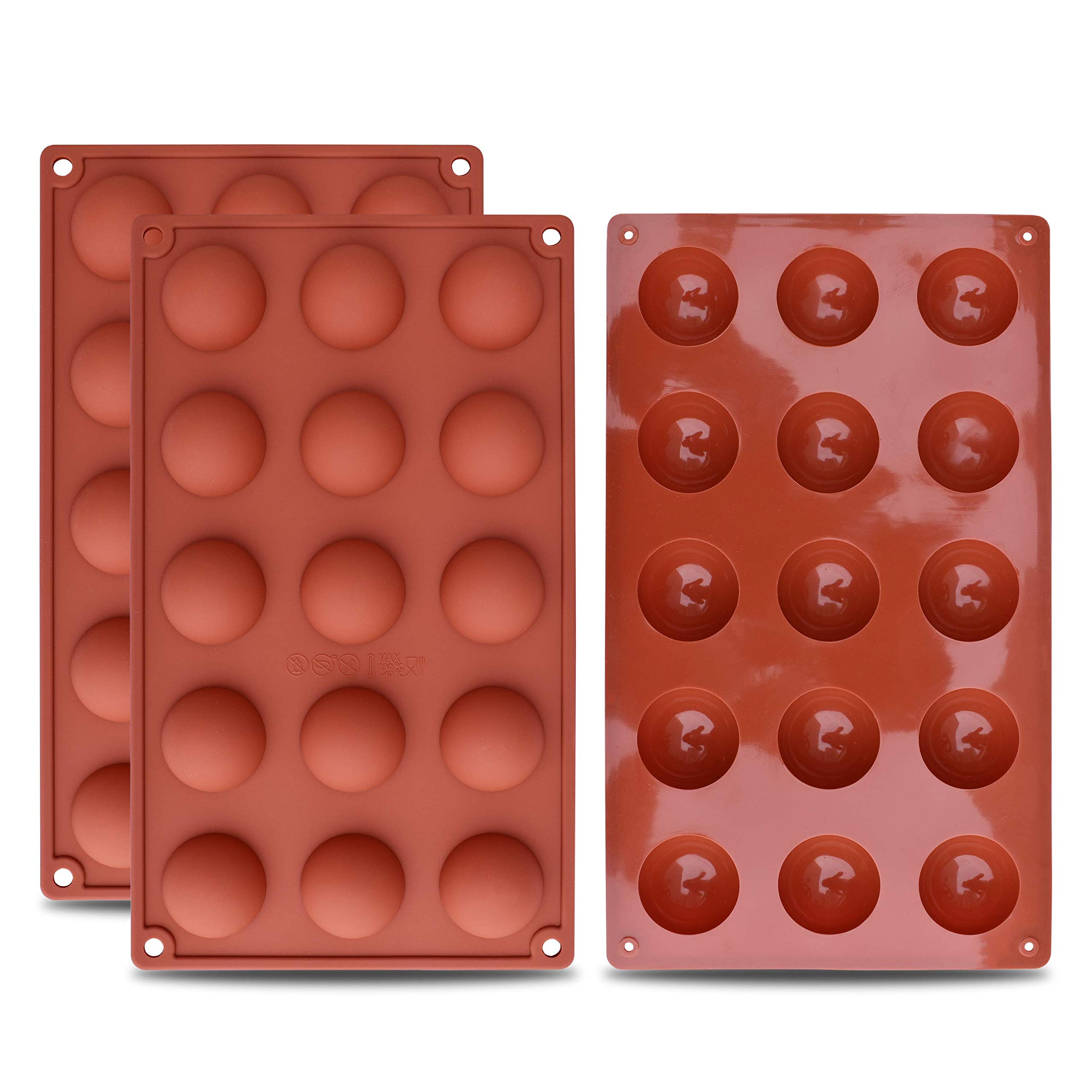 homEdge Small 15-Cavity Semi Sphere Silicone Mold, 3 Packs Baking Mold for Making Chocolate, Cake, Jelly, Dome Mousse