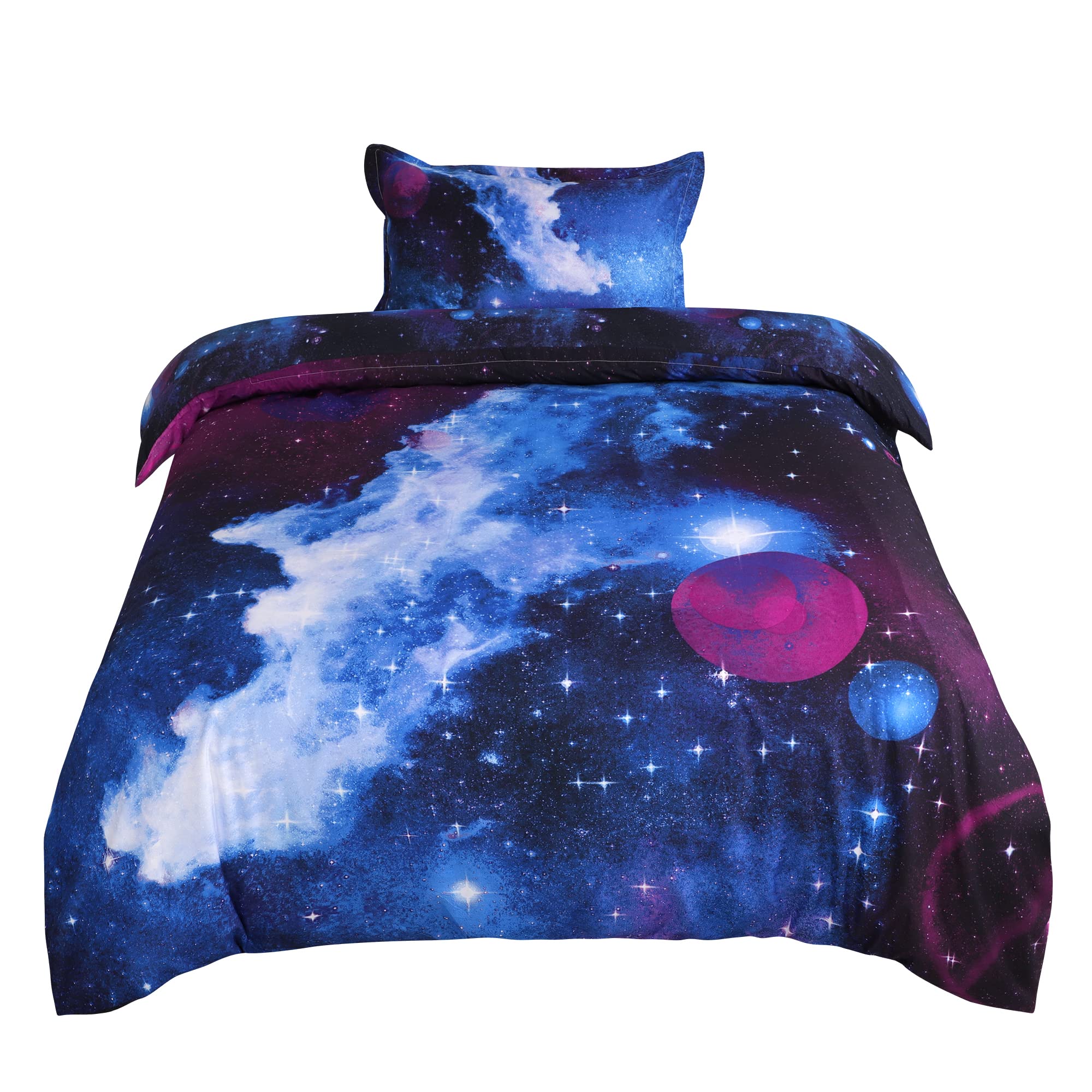 sourcing map 2-piece Galaxies Sky Blue Pattern Comforter Duvet Cover Sets - 3D Printed Space Themed - All-season Reversible Design - Includes 1 Duvet Cover, 1 Pillow Sham