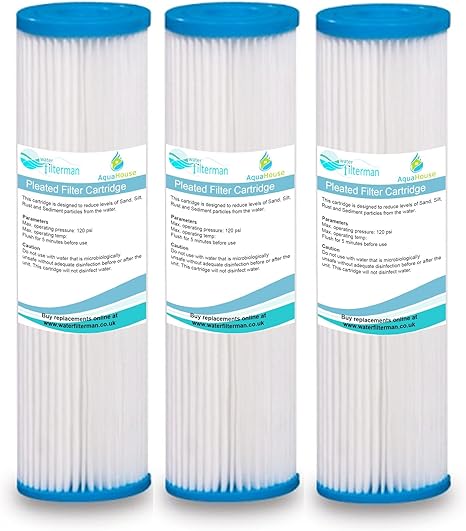 3 X Aquahouse 254 Cm Plissé Cartouche Filtre à Eau Pour Sédiments De Filtration Biodiesel Eau De Pluie 10 Micron