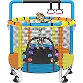 Toddler Trampoline for Kids Ages 1-8, 55'' Small Trampoline with Safety Enclosure Net & Adjustable Gymnastics Bar, Indoor & Outdoor Baby Mini Trampolines, Birthday Gifts for Children & Boys & Girls