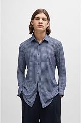 HUGO Kenno Men's Sharp Fit Cotton Dress Shirt Dark Blue 405 42 view 3