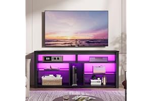 Bestier LED Tall TV Stand, Entertainment Center for 55/60/65 Inch, Gaming Console With Storage for PS4, Adjustable Shelf Modern High Cabinet for Living Room Bedroom, Carbon Fiber Black