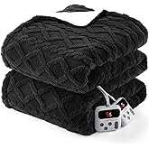 CAROMIO Electric Blanket Queen Size Dual Control - Thick Tufted Sherpa Heated Blanket Queen with 10 Heating Levels and 10 Time Settings, ETL Certified Fast Heating Blanket Queen Size 84"×90", Black