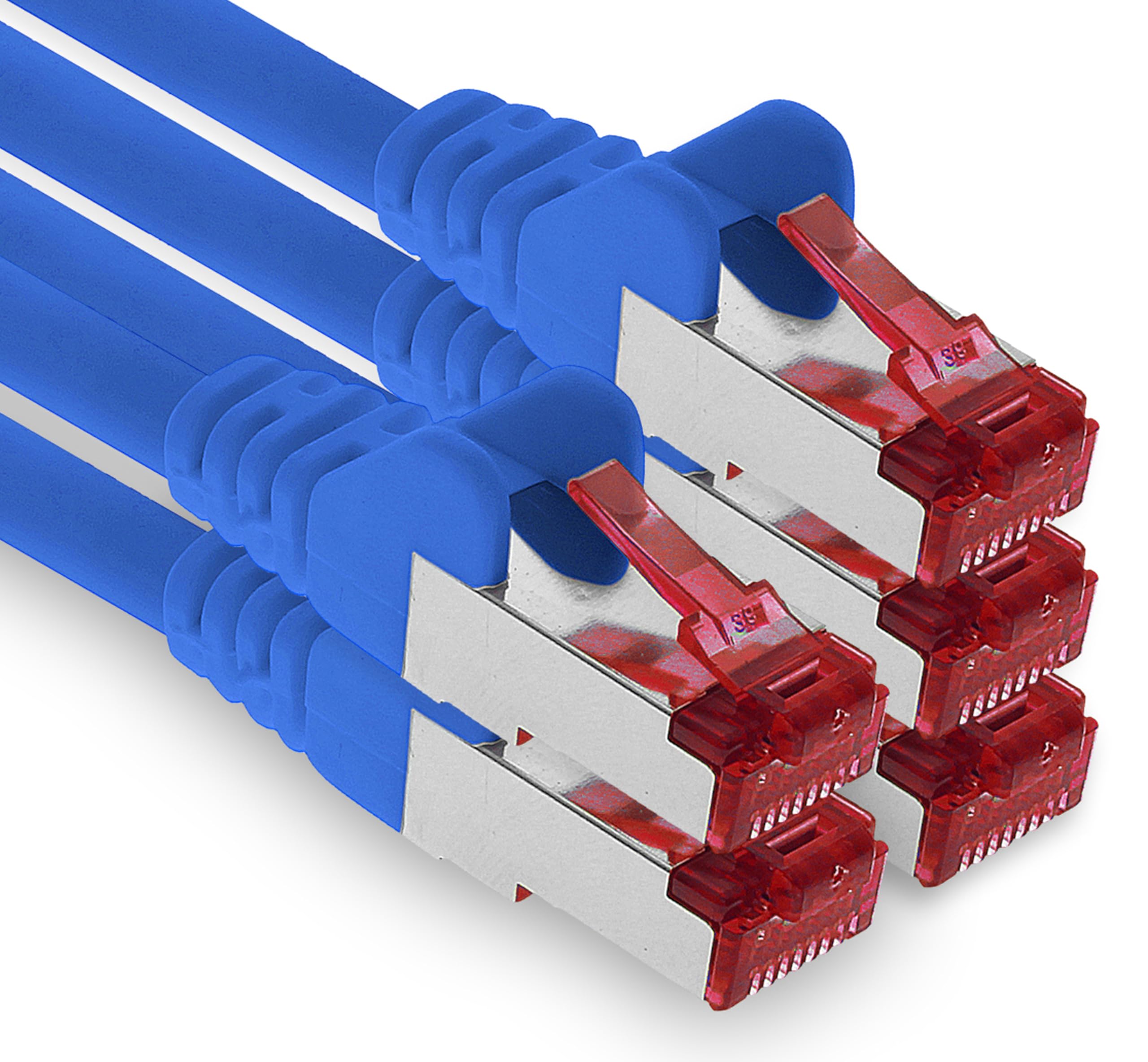 1aTTack.de - 5x 10m CAT6 patch cable S/FTP PIMF shielding CAT.6 RJ45 network cable Ethernet cable DSL LAN router switch modem patch panel - blue - 5 pieces