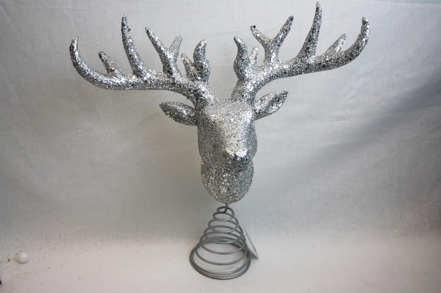 Silver Glitter Stag's Head Christmas Tree Topper Decoration x 33cm