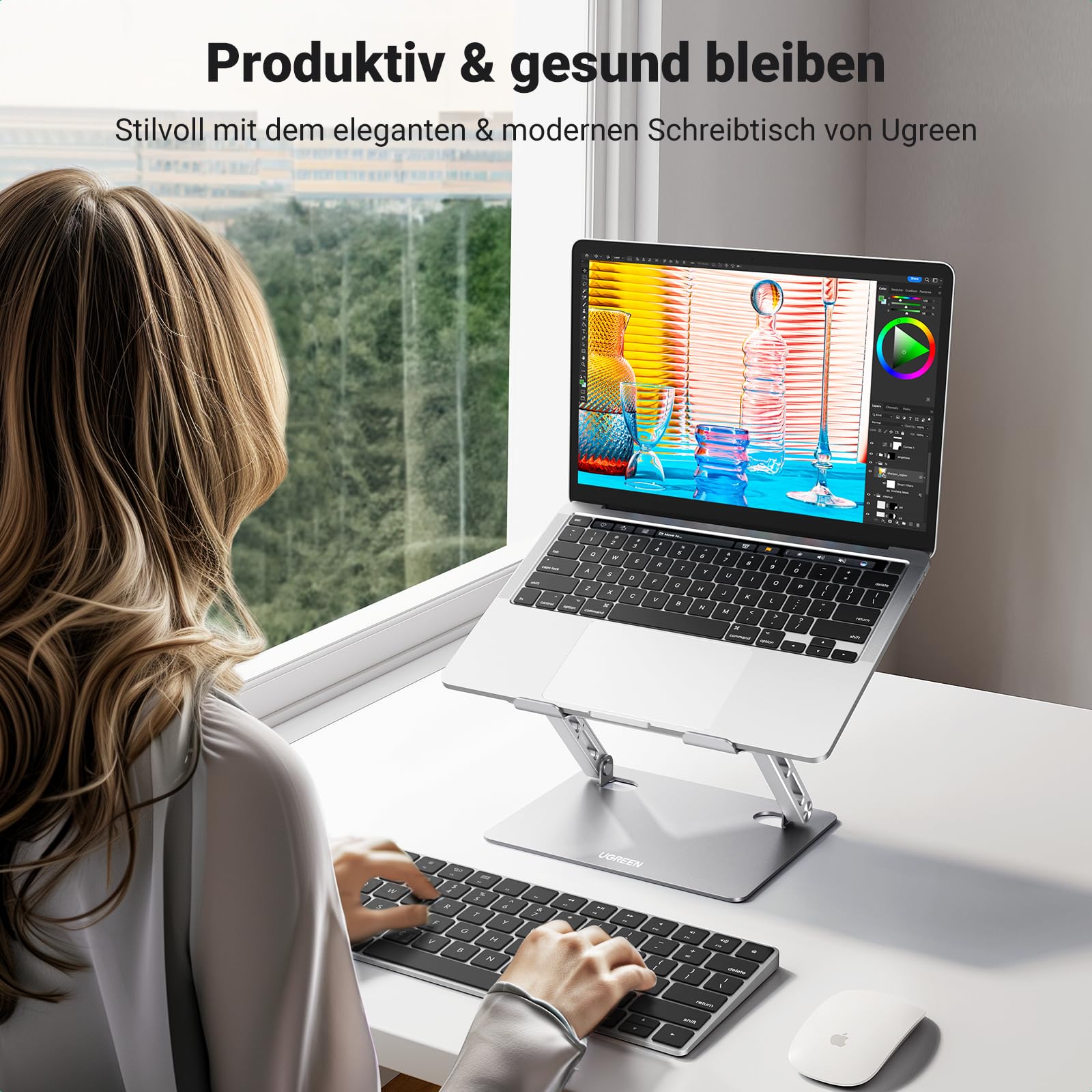 UGREEN Laptop Ständer Höhenverstellbarer Faltbarer Laptop Stand Ergonomischer, Belüfteter Laptopständer Notebook Stand Kompatibel mit MacBook Air, Pro, Dell Allen Laptops 10-17.3" 4