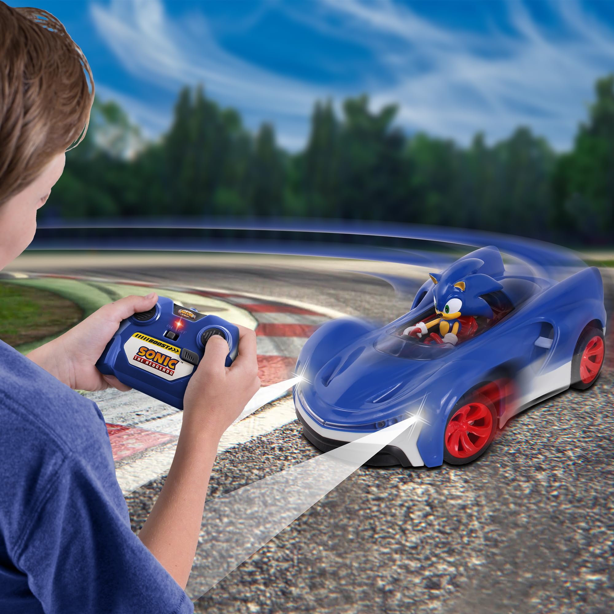 NKOK Team Sonic Racing 2.4GHz Radio Control Toy Car with Turbo Boost - Sonic The Hedgehog 601, Features Working Lights, Adjustable Front Wheel Alignment, Super Fun and Easy, Ages 6 and up