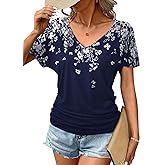 Zeagoo Womens Summer Tops Dressy Casual Short Sleeve Shirts V Neck Boho Floral Blouse Work Business Top