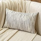 Aeckself Boho Striped Pillow Cover 12x20, Rectangle Decorative Lumbar Throw Pillow Cover Chenille Neutral Pillowcase for Couch Bedroom Living Room, Gray White
