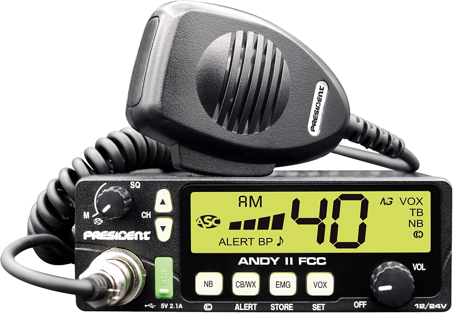 New President Andy II 12/24V FCC CB Radio with Weather Channel/Alert, Scan, USB Port, VOX and Much More!: Car Electronics