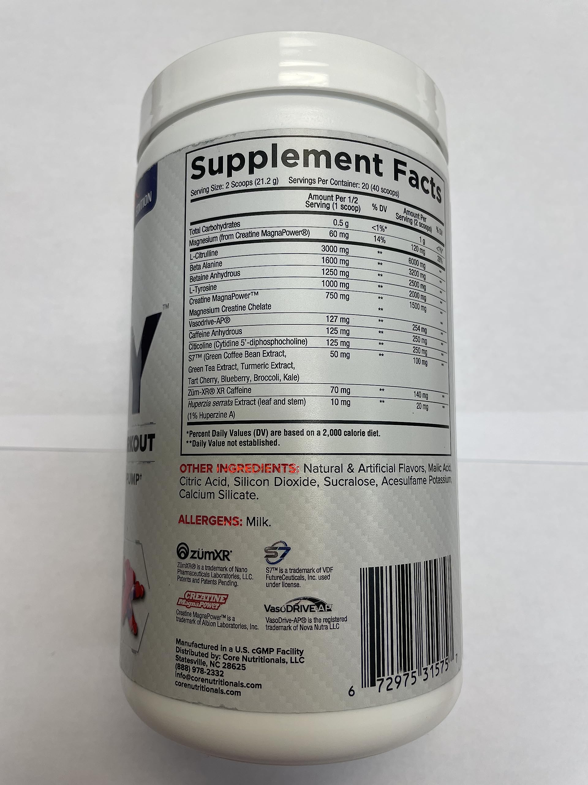 Core Nutritionals Fury Platinum Pre Workout Intensifier with 375mg Caffeine, 5G Creatine Monohydrate, 6G L-Citruline for Maximum Pump, Power, Focus and Energy, 20 Servings (Raspberry Chews)