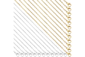 Forise 24 Pack Necklace Chains Bulk 2mm Gold and Silver Alloy Cable Links Chains for DIY Jewelry Making 18 Inches
