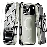M MYBAT PRO for iPhone 17 Pro Case with Belt Clip Holster,[Compatible with Magsafe] w/Screen Protector,Anti-Drop,Shockproof,w 360°Rotating Kickstand,Heavy Duty Protection (Natural Titanium)