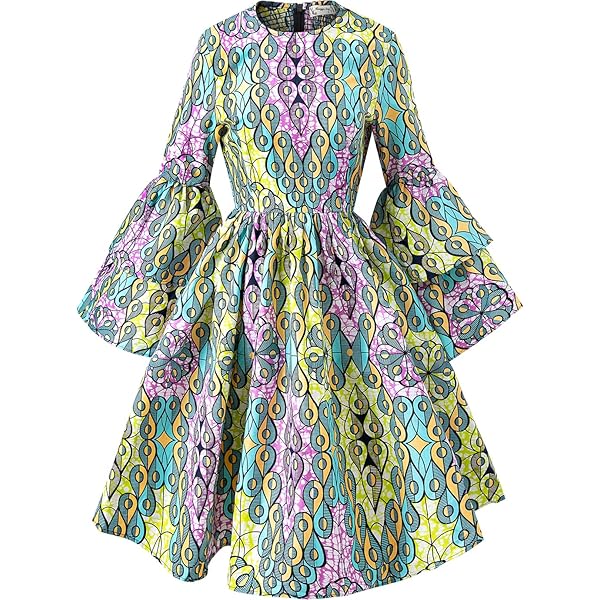 Womens African Ankara Print Maxi Dress Traditional Casual Outfits Fashion  Lotus Sleeve V Neck African Dresses Women (FQIL001,S,Small) at Amazon  Women's Clothing store