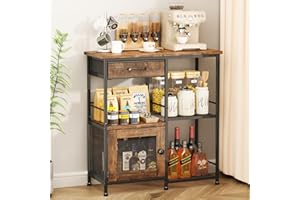 SWTYMIKI Coffee Bar Cabinet for Home - Farmhouse Coffee Stand Station Multi-Purpose Buffet Sideboard Cabinet with Drawers - Kitchen Bar Table for Living Room, Corner, Small Space, Espresso