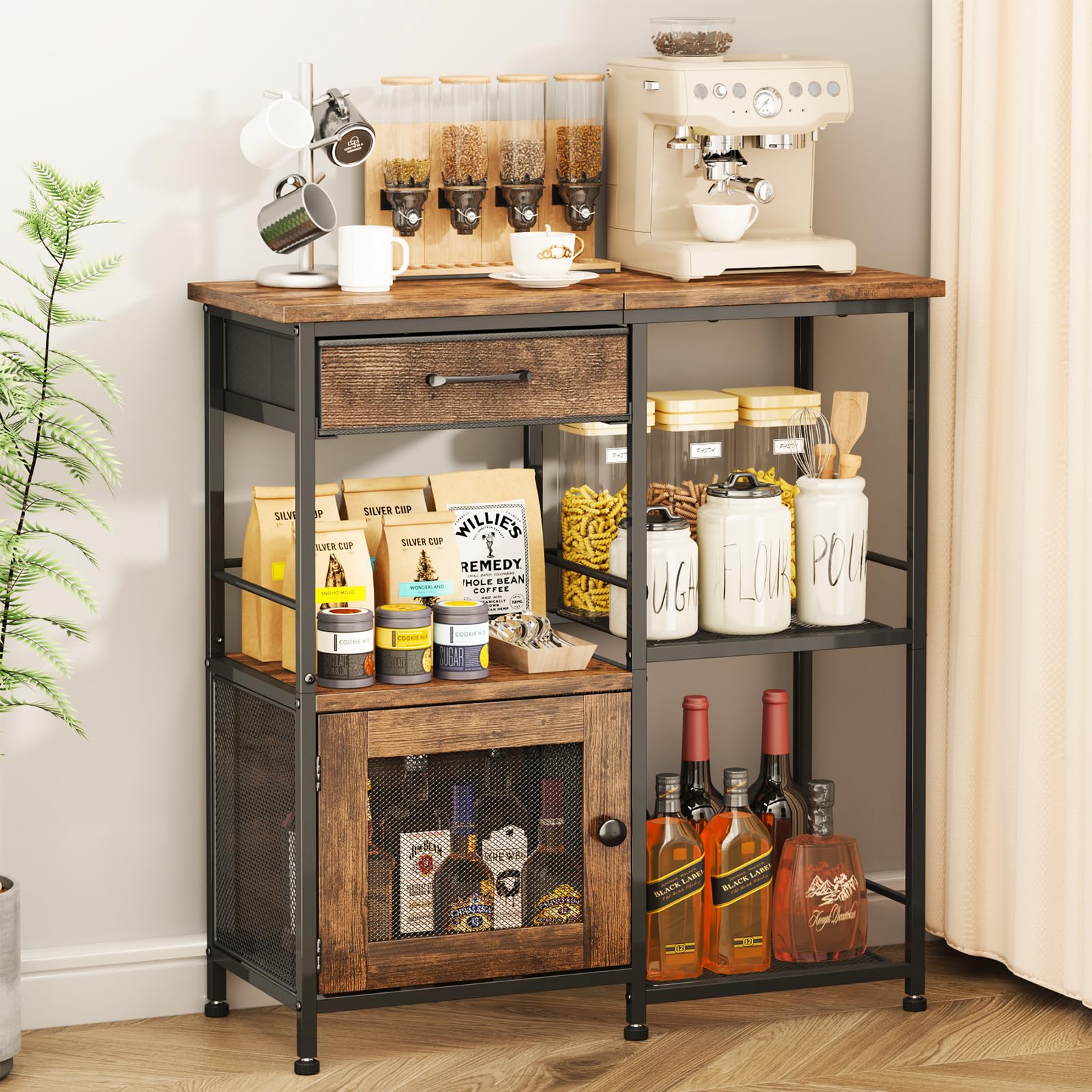 Photo 1 of SWTYMIKI Coffee Bar Cabinet for Home - Farmhouse Coffee Stand Station Multi-Purpose Buffet Sideboard Cabinet with Drawers - Kitchen Bar Table for Living Room, Corner, Small Space, Espresso