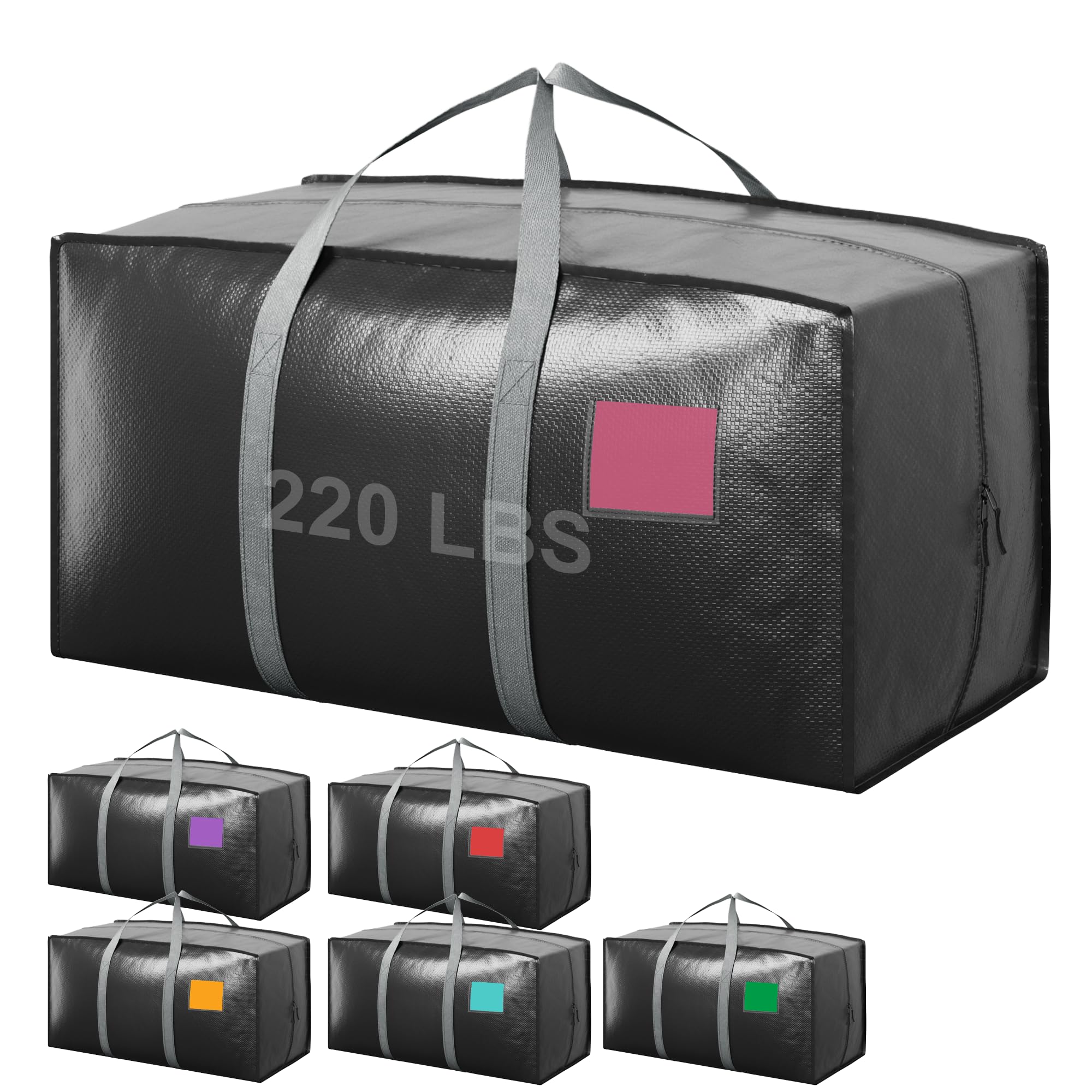 RMOHRO 6 Pack Extra Heavy Duty Large Moving Bags with Reinforced Zipper & Wide Handles, Waterproof Storage Bins for Clothes, College Dorm, Travel, and Home Organization, Gray Image