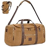 Densata Vintage Canvas Duffle Bag, 50L Genuine Leather Travel Duffel Backpack Multifunctional Overnight Weekender Bag with Shoes Compartment Men (Coffee)