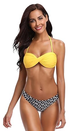 SHEKINI Damen Bandeau Neckholder Neck Verschiedene Muster Bikini Set