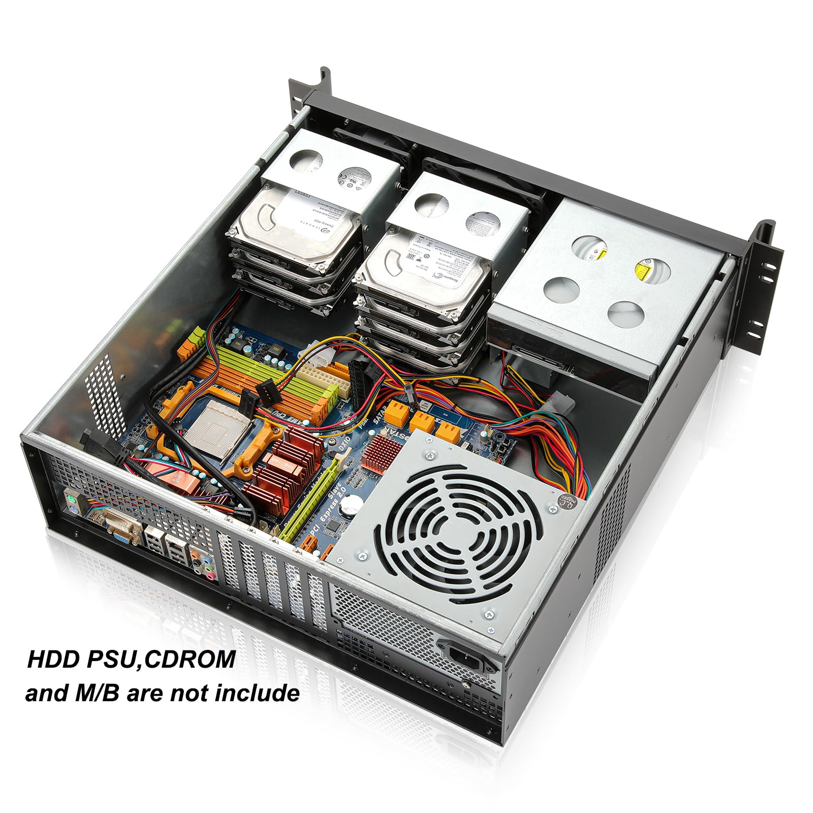 rackchoice ATX/Micro ATX Mini-ITX 3U Rackmount Server Chassis 2x5.25” + 5x3.5” Bays, ATX PSU Support, Top or Side Cooling Both OK