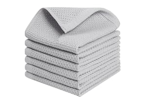 100% Cotton Kitchen Dish Towels, 13.8" x 13.8", 6 Pack Waffle Weave Dish Cloths, Ultra Soft Absorbent Quick Drying Cleaning T
