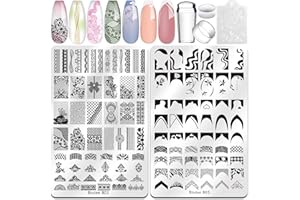 Biutee Nail Stamping Plates 2Pcs French Tip Stamp Plate 110 Patterns Nail Stamping Kit With Silicone Stamper Scraper Large Lace Line Flower Nail Art Stamping Template Christmas Holiday Gift for Women