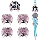 Ornaland 5 Pcs Bow Fancy Beads for Pens Bowknot Flower Pen Beads for Beadable Pens Keychain Jewelry Making Supplies(Black)