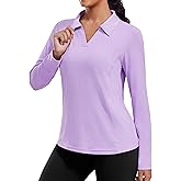 PINSPARK Long Sleeve Shirts for Women UPF 50+ Sun Shirt Workout Tops Quick Dry V Neck Athletic Running Hiking Golf Polo S-3XL